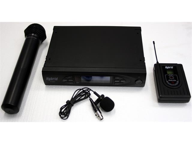 MICROPHONE WIRELESS UHF DUAL HANDHELD & LAPEL, 100 SELECTABLE FREQUENCY [MICHYB011]